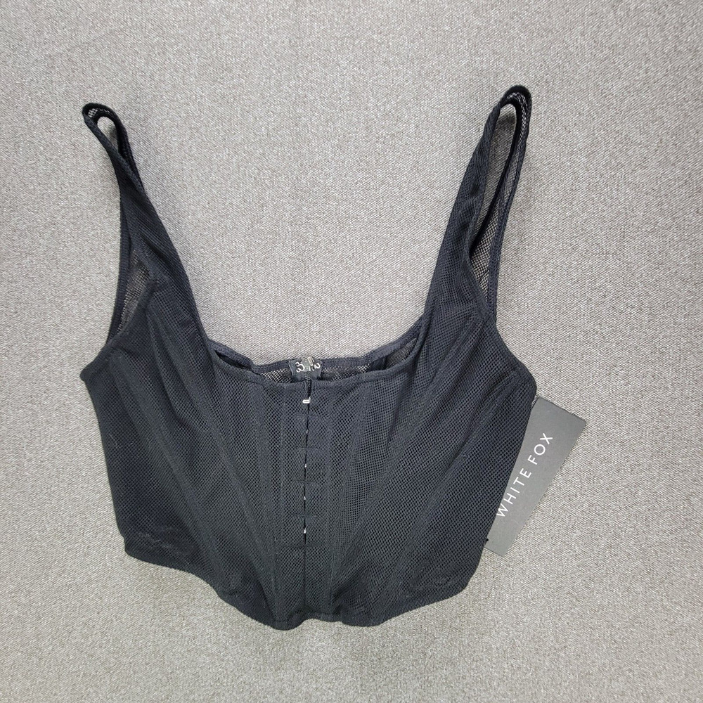 White Fox L Black Bad Gal Mesh Bustier Corset Top